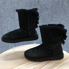 Ugg Boots Womens 9 Bailey Bow Ii Mid Shearling Winter Boot 1016225 Black Suede