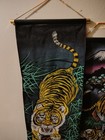 Tiger Painting On Black Velvet Scroll 33x11 Vintage Japanese Set Of 2 Asian Art