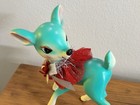 New Vintage Style Turquoise Ceramic Christmas Deer Figurine Retro Kitsch Holiday