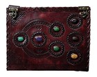 Handmade Vintage Leather Journal     Chakra Embossed Seven Stone Notebook 10x13 