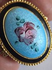 Beautiful Vintage Guilloche Enamel Rose Hinged Pill Snuff Box Floral Motiv