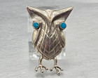 Vintage Native Americam Sterling Silver Turquoise Owl Brooch