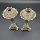 Vintage Hollywood Regency Glam Ornate Metal Candle Holders Candlesticks Set Of 2