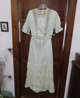 1800   s White Cotton 2 Piece Dress Skirt Blouse Lots Of Lace Antique