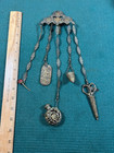 Very Rare Antique Brass Victorian Chatelaine Waist Mounted 7 Piece Sewing Kit