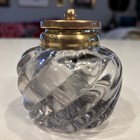 Antique Heavy Swirl Crystal Glass Inkwell With Brass  Lid - Approx 3  Tall