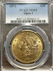 1873-p Open 3 Three Liberty Head  20 Twenty Dollar Gold Double Eagle Pcgs Ms 61