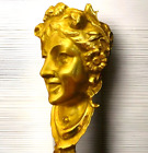 Large French Antique Gilded Bronze brass Pediment Mount Flora Face 29 X 13cm