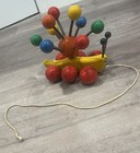 Vintage Kouvalias Wooden plastic Banana Caterpillar Pull Toy Mfg  Greece 1970 s