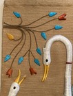 Vtg Embroidery Tapestry Swans   Flowers Wall Hanging Fringe 26 X 45  Silk Thread