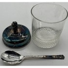 Vtg Glass Jam Jar Honey Pot With Silverplate Lid And Spoon 1881 Rogers Oneita