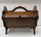 Vintage Wooden Sewing Basket Box Caddy Double Flip Top Mid Century Handle Tray