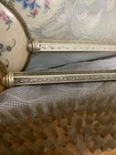 Vintage Vanity Set 6pc Mirror Brush Tray Powder Boxes Gold Floral Embroidered    