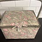 Vintage Sewing Box Basket Wood   Floral W  Handle  Supplies  10  X 7  X 7 
