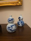Pair Chinese Blue   White Double Gourd Porcelain Vases 5    Floral   Shrimp Design