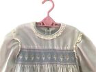 Baby Blue Girls Dress Handmade Embroidered Flowers Lace Long Ties 1950s Vintage