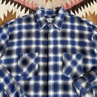 Vintage 1970s Printed Cotton Shadow Plaid Flannel Shirt Sz Xl - Blue
