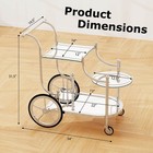 Serving Cart Kitchen Bar Wine Tea Cart Glass Shelves   Metal Frame With Wheels