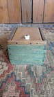 Antique Early Primitive Handmade Wood Slide Storage Box Green Paint 6 75  Sq n