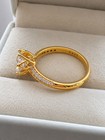 925 Sterling Silver Yellow Gold Round White Moissanite Prong Ring