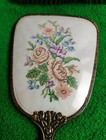 Vintage Petit Point Embroidery 2 Piece Vanity Set Mirror   Brush