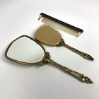 Vintage Gold Vanity Dresser Set - Mirror  Brush   Comb - Victorian Ornate Handle