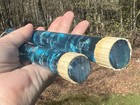 Set Of 2 Vintage Mid Century Modern Sky Blue Lucite Candles With Silver Flakes