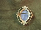 Vintage 1970s Mid Century Agate Stone Cab Oval Gold Tone Metal Frame Pin Brooch