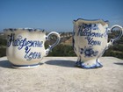 Vintage Russian  Gzhel Blue White Porcelain  Cups Hand Painted Artist Ushakova