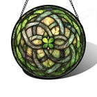 Stained Glass Window Hanging  Abstract Clover Sun Catchers 6 3x6 3 In Green