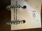 Handmade Native American Sterling Silver Turquoise Bezel Hoop Earrings