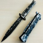 9    Black Rose Engraved Cute Spring Assisted Open Blade Folding Pocket Knife 