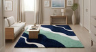 Modern Abstract Wave Rug Blue Mint Green Hand Tufted Wool Living Room Area Carpe