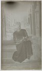 Antique Glass Photo Negative  Woman   Her Favorite Feline Sharing The Porch