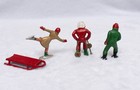Vintage Barclay Lead Christmas Figures Lot - Skier  Ice Skater  Child Sledder