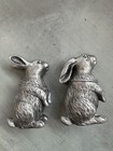 Vintage 1990s Silver Metal Rabbit Salt   Pepper Shakers Set  2pc  Marked 1996