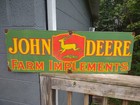 Vintage  john Deere Farm Implements  36  X 12  Porcelain Metal Tractor       Sign 