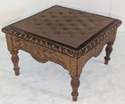 Gorgeous Vtg Antique Italian Carved Wood W Embossed Leather Top Foot Stool