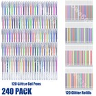 240 Glitter Gel Pen Set 120 Pens   120 Refills For Adult Doodle Coloring Books