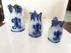 Rare Matching Set 3 Antique Flow Blue   Luster Pitchers Jugs Victorian