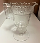 Atq Belmont Glass Works Creamer Belmont  omn  Heart Stem Eapg C1881 Uv Glow