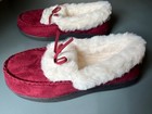 Moccasin Slippers  Suede With Faux Fur Lining  Womans Large 9-10  New