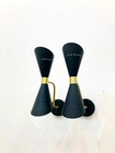 Fixture 2 Bulb Pair 1950 s Mid Century Brass Italian Diabolo Wall Sconce Light