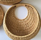 Vtg Boho Woven Wicker Wall Pockets Hanging Rattan Baskets Set Of 3 Wall Decor