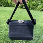 1940s Guild Original Structured Evening Black Purse Frame Bag Jeweled Sunflower