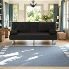 Modern Transitional Futon Sofa Bed Cup Holder Foldable Convertible Living Room
