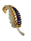Vintage Gold Rhinestone Curling Leaf Plume Fur Clip