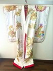Japanese Kimono Uchikake Vintage Gorgeous Robe White Gold Red Pure Silk