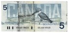 Canada 5 Dollars 1986 P-95c Bonin thiessen  Laurier  Belted Kingfisher Banknote