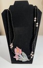 Lee Sands Inlay Mother Of Pearl Flower Necklace Accent Bead Barrel Clasp 1980 s